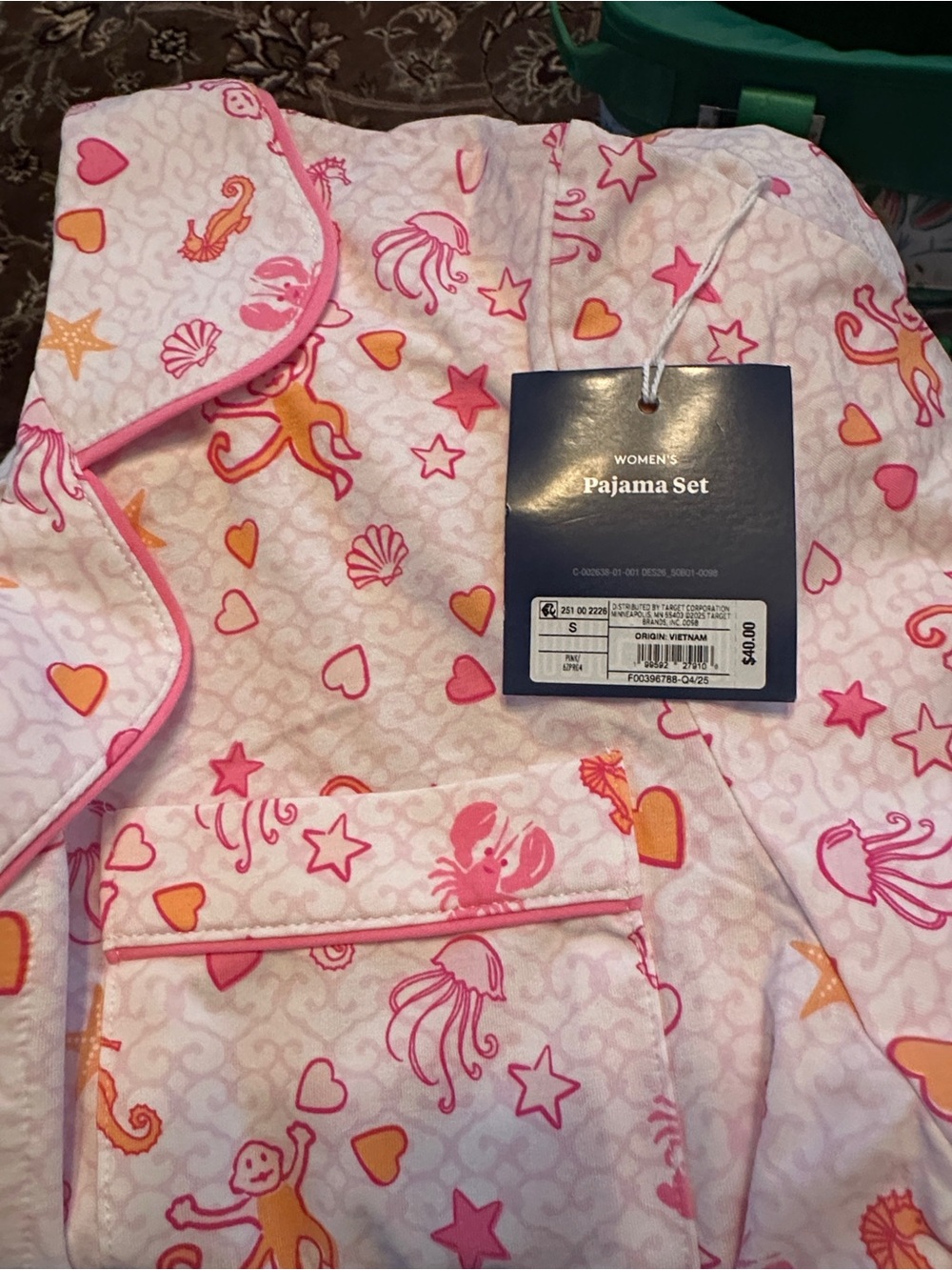 🐙 Roller Rabbit Sea Life Pink and Peach Cotton Pajama Set 🐒 - Picture 8 of 11